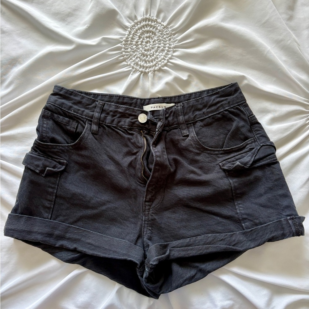PacSun Black Cargo Shorts with Distressed Hem